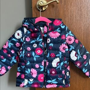 Amazon Essentials Navy Floral Hooded Puffer Jacket